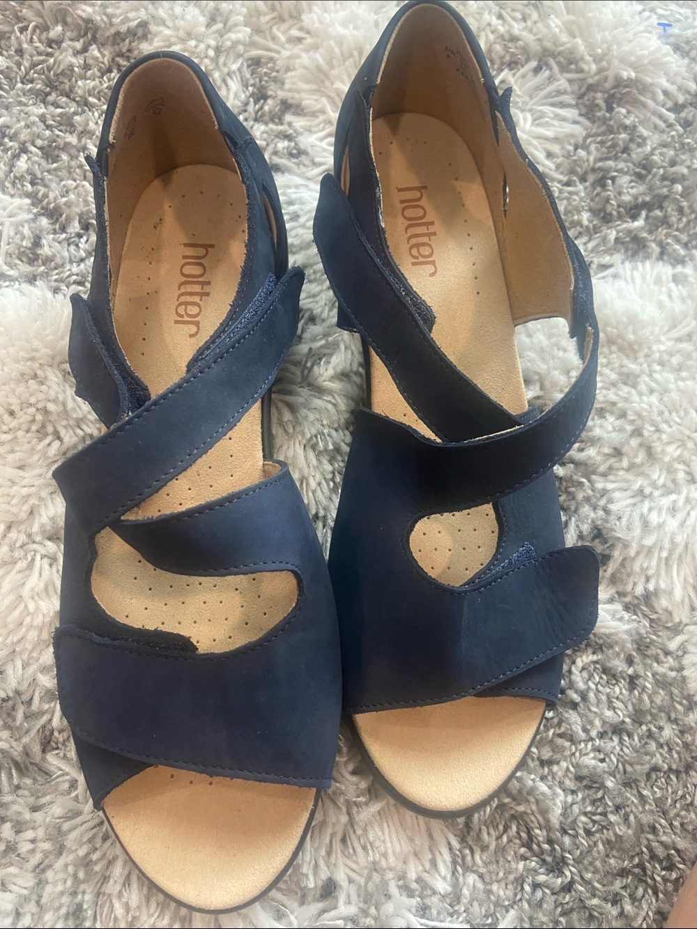 Hotter Navy Suede Comfort Sandals for Women size 10 US